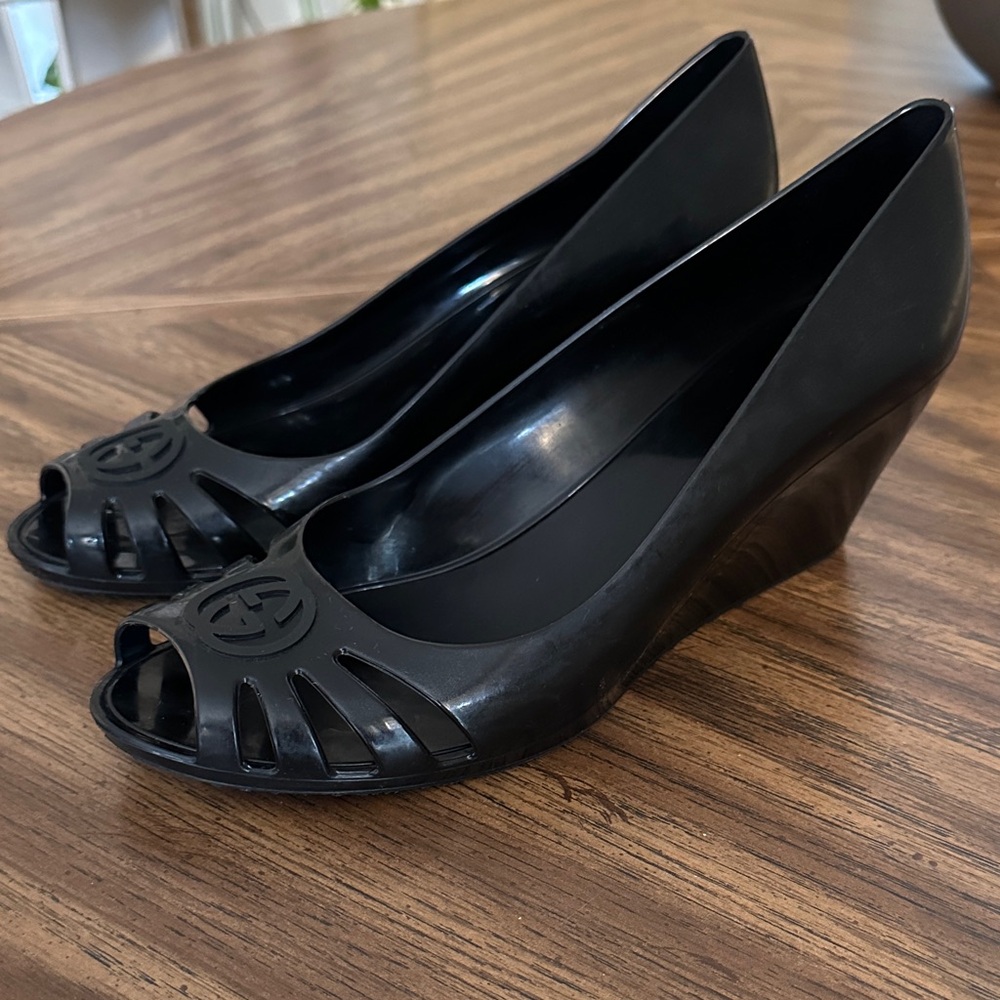 Gucci Marola Interlocking G Peep Toe Jelly Wedge- Size 39